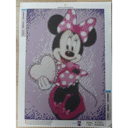 Diamond Painting Minnie Mouse - 5D - Ronde steentjes  - Volledig pakket  - 23 kleuren  - 25x35cm  - Diamond Painting kinderen  - Diamond Painting volwassenen