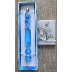 Diamond Painting Pen - blauw - luxe uitvoering - inclusief opbergdoos - 6 opzetstukjes zilverkleurig - Ergonomische Diamond Painting pen