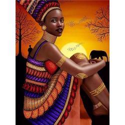 Diamond Painting Afrikaanse vrouw - 50x70 cm - Volledig te beplakken - Hobbypakket - Vierkante steentjes