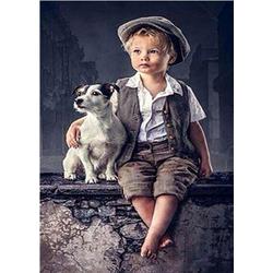 Diamond Painting Kleine Jongen met Hond - Ronde steentjes - Hobbypakket - Volledig te beplakken - 45x60 cm