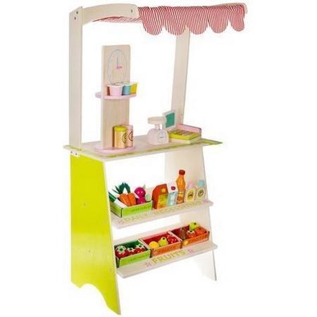 Houten Speelgoed Winkeltje met Groente - Fruit - Flesjes - Weegschaal en meer