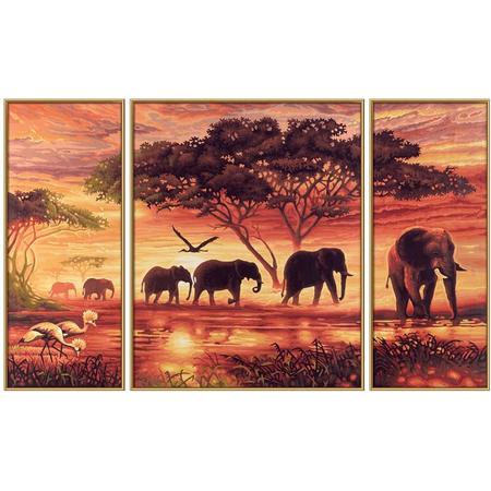Schilderen op Nummer Triptychon - Olifanten