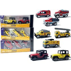 8x Speelgoed mini autos Cadeauset - 3 pack model autos   - mini alloy voertuigen - werkvoertuigen, brandweer autos , jeep
