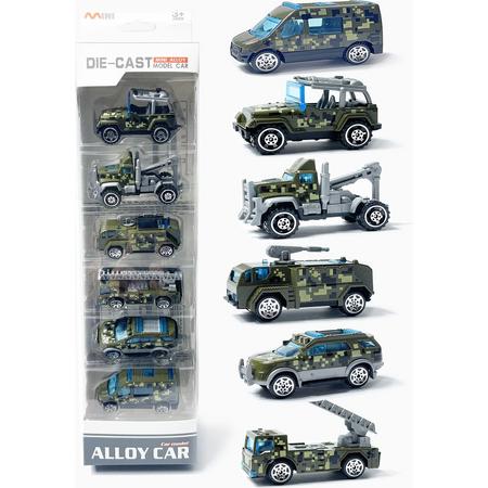 Mini militaire voertuigen set 6 stuks - model autos Die Cast - mini alloy Army voertuigen mix set - Leuke Giftpack!