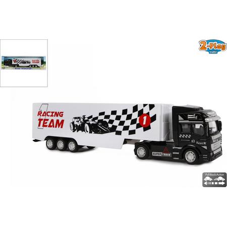 Vrachtauto met oplegger racing team