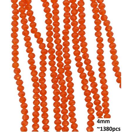 Facet Geslepen Glaskralen - DIY Sieraden - 4 mm - Set van 1380 Stuks - Transparant Oranje - Dielay