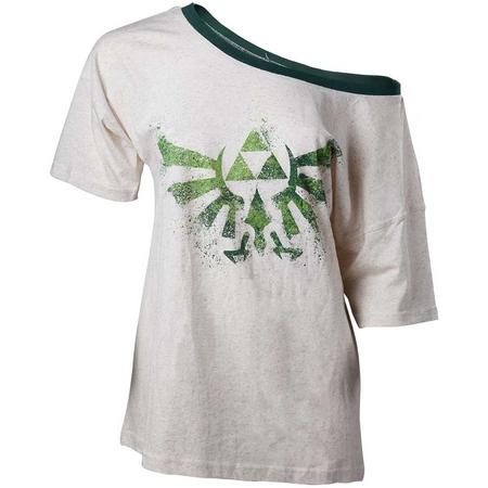 Nintendo - The legend Of Zelda off shoulder dames T-shirt met Triforce logo wit/groen - XL - Games merchandise