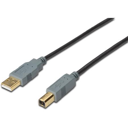 Digitus USB 2.0, USB A - USB B, 1 m 1m USB A USB B Mannelijk Mannelijk Grijs, Zwart USB-kabel
