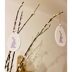 Paasversiering Hanged houten ei - Paasdecoratie - Pasen - Pasen decoratie - Paastak versiering - Paaseieren decoratie - Paars/ wit