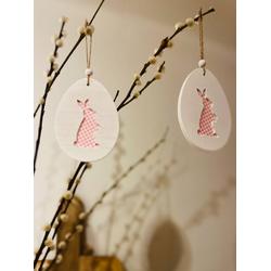 Paasversiering Hanged houten ei - Paasdecoratie - Pasen - Pasen decoratie - Paastak versiering - Paaseieren decoratie - Rose/ wit