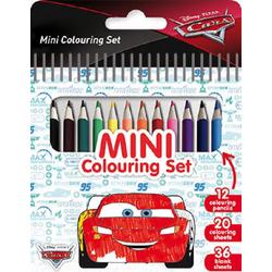 Disney Cars compact kleurboekje - 12 potloden - 20 kleurplaten - 36 tekenblaadjes - 10 x 14 cm