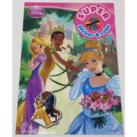 Disney - Princess - Super kleurboek met stickers - Sticker&color - assepoester - Doornroosje - Belle en het beest