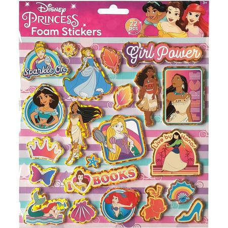 Disney Princess - Foam stickers 22 stuks met goud holografish effect - Verjaardag - kado - cadeau - Assepoester - Rapunzel - de kleine zeemeermin - Belle - Prinsessen