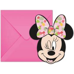 12x   Minnie Mouse tropical themafeest uitnodigingen 7 cm - Kinderfeestje partijtje feestuitnodigingen