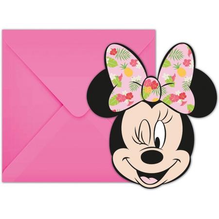 12x Disney Minnie Mouse tropical themafeest uitnodigingen 7 cm - Kinderfeestje partijtje feestuitnodigingen