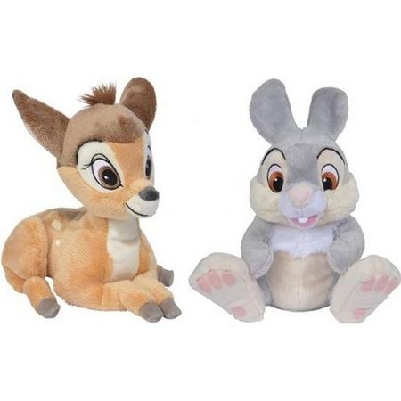 2x Disney Bambi en Stampertje knuffels 24 cm speelgoed set - Herten/konijnen cartoon knuffels - Speelgoed voor kinderen