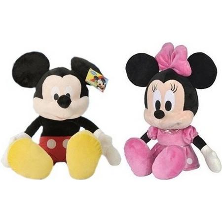 2x Disney Mickey en Minnie Mouse knuffels 49 cm speelgoed set - Muizen cartoon knuffels - Speelgoed voor kinderen