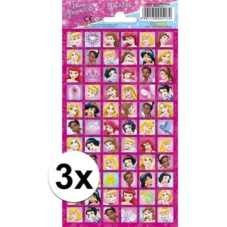3x Disney prinsessen stickervel van 66 stickers