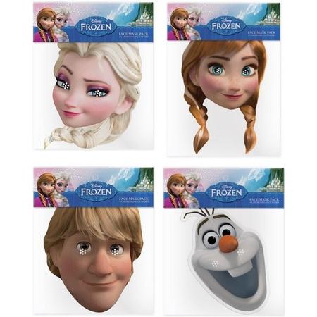 4x Disney Frozen verkleed maskers - Anna - Elsa - Olaf - Kristoff gezichtsmaskers voor themafeest/kinderfeestje
