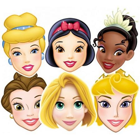 6x Disney Prinsessen maskers - Sneeuwwitje - Rapunzel - Doornroosje - Belle - Assepoester - Tiana - Kinderfeestje verkleedmaskers