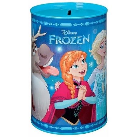 Blauwe Disney Frozen spaarpot blik 15 cm voor meisjes - Cadeau spaarpotten voor meisjes - Elsa Anna en Sven