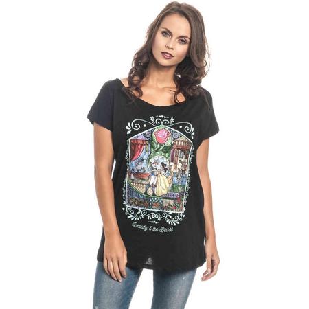 Disney Beauty & The Beast Dames Tshirt -M- Window Zwart