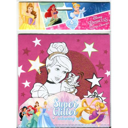 Disney Princess Glitter Album set - 6 kleurplaten met glitters - 21,5 x 27,5 cm
