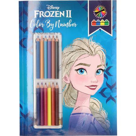 Kleuren op Nummer - met 12 kleurpotloden - Frozen - kleurboek Elsa en Anna