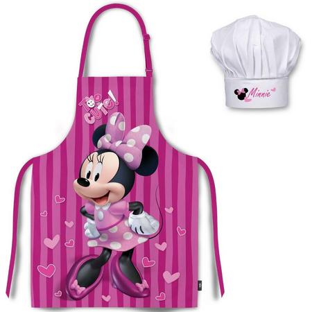 Minnie Mouse schort ( paars ) met koks muts 3-8 jaar