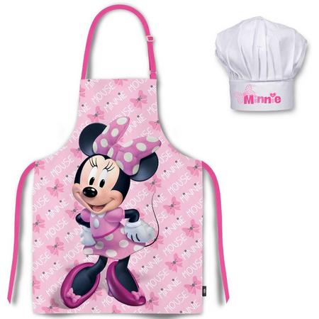 Minnie Mouse schort (roze) met koksmuts / 3t/m 8 jaar