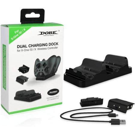 DOBE Dual Black Battery Pack Accu Controller Dock Charger Oplaad Station Xbox One S / X - LED USB Dubbel Docking Op Laadkabel- Laadstation