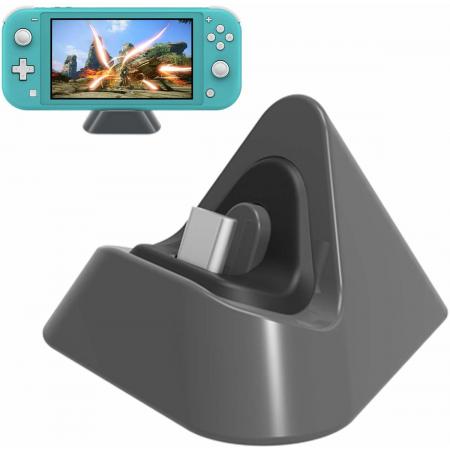 Oplader Docking Station voor Nintendo Switch (Lite) – Compact Laadstation en Standaard 2in1 – Zwart
