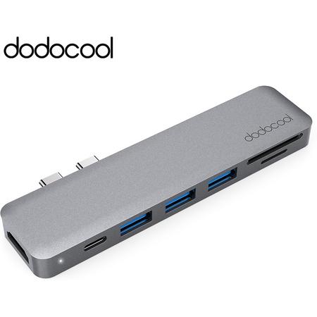 Dodocool Triple USB c Connectors - HDMI input Macbook - 7 in 1 - Donker Grijs - SD kaart