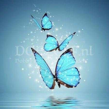 Blauwe vlinders - Diamond Painting 30x30 (Volledige bedekking - Vierkante steentjes)