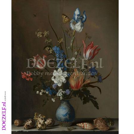 Bloemen in een Wan-Li vaas en schelpen - Diamond Painting 50x60 (Volledige bedekking - Vierkante steentjes)