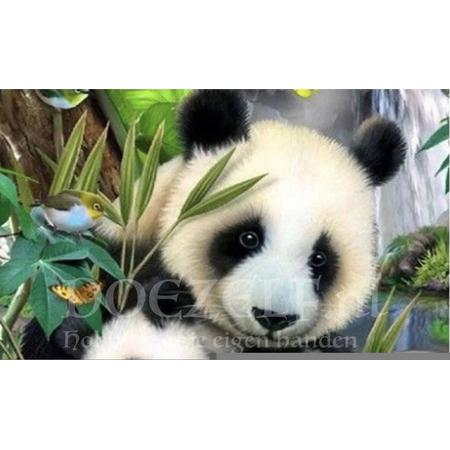 Diamond Painting Pandas tussen de bloemen 30x30cm. (Volledige bedekking - Ronde steentjes) diamondpainting inclusief tools