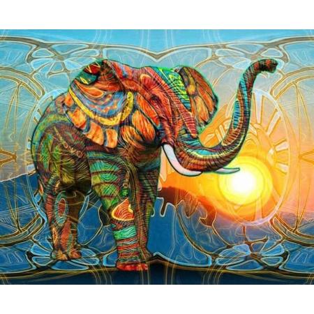 Mozaïek kleurrijke olifant - Diamond Painting