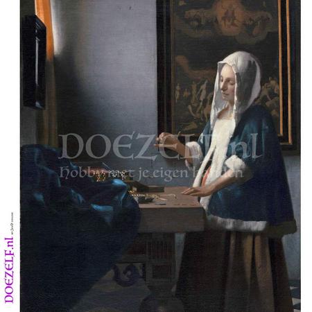 Vrouw met weegschaal van Vermeer - Diamond Painting 45x50 (Volledige bedekking - Vierkante steentjes)