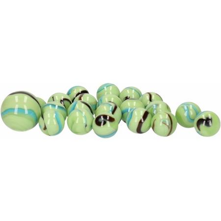 63x Knikkers Green Butterflies in netje - Groene knikkers buitenspeelgoed voor kinderen