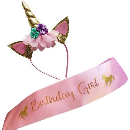 Unicorn, diadeem, sjerp, Birthday Girl, roze