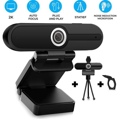 Douxe Full HD 2K Webcam - Autofocus Webcam Met Microfoon - Webcam voor PC - Privacy Cover - Ruisonderdrukking - Webcam USB - Webcam voor vergaderen - Windows & Apple