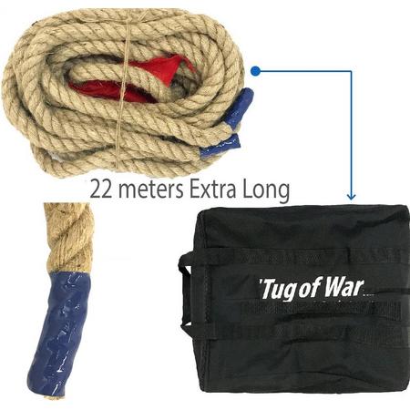 22 meter Extra Long Touwtrektouw - 100% Jute - 30 mm in handige opberg-draagtas