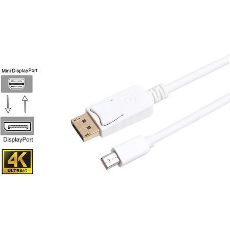 DrPhone - Mini DP naar DP Video Kabel V1.2 - 1.8 Meter - Mini Display Port Kabel Thunderbolt Displayport voor o.a. Macbook - Wit