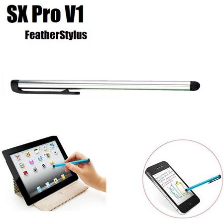 DrPhone - SX Pro V1 Universele Lightweight Feather Stylus Pen met clip - Geschikt voor Tablets en Smartphones - Universeel - Zilver