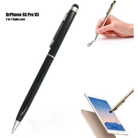 DrPhone - SX Pro V3 Universele 2 in 1 Stylus Pen Met Clip - Balpen - Schrijfpen Zwart - Geschikt voor Tablets (Vb. Apple iPad) en Smartphones - Universeel Zwart