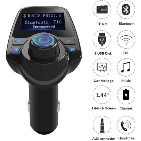 DrPhone BC5 5 in 1 Universele Draadloze Bluetooth Handsfree-carkit met FM transmitter/ AUX ingang/ TF kaart / U disk (MP3/WMA bestanden) & Dubbele USB 2.1A poorten geschikt om uw smartphone op te laden - Zwart