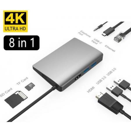 DrPhone COM5 - 8 In 1 Hub - 4K Adapter – USB-C – Type-C – Video HDMI – Ethernet Adapter – USB 3.0