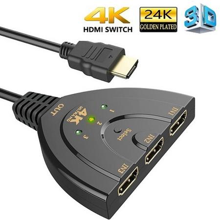 DrPhone HDMI-switch Splitter met Pigtail kabel - 3-poorten 4Kx2K HDMI-switch - 3-in-1-out met high-speed -ondersteunt Full HD 4K 1080P 3D-speler - Zwart