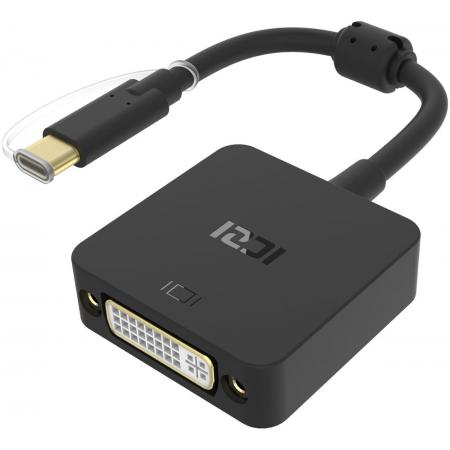 DrPhone ICZI USB 3.1 Type C (USB-C en Thunderbolt 3 poort compatibel) naar DVI-adapter - 1920 x 1080-   voor o.a Dell / MacBook en Google Chromebook Pixel/ Acer/Asus en meer – ( Zie volledige lijst in beschrijving) Zwart