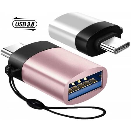 DrPhone USB type C naar USB 3.0 adapter – Aluminium OTG-adapter – Compatibel met Thunderbolt 3 MacBook Pro, Chromebook, Galaxy S9 Note 9, LG V40 V35 en alle type-C apparaten - Rose Goud